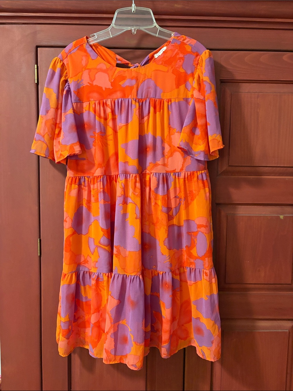 JODIFL Orange & Purple Floral Tiered Casual Dress